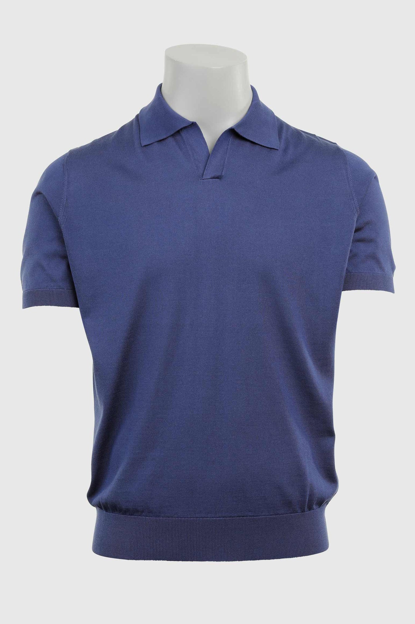 Cawdor Silk Knitted Short Sleeve Open Collar Polo Shirt Navy